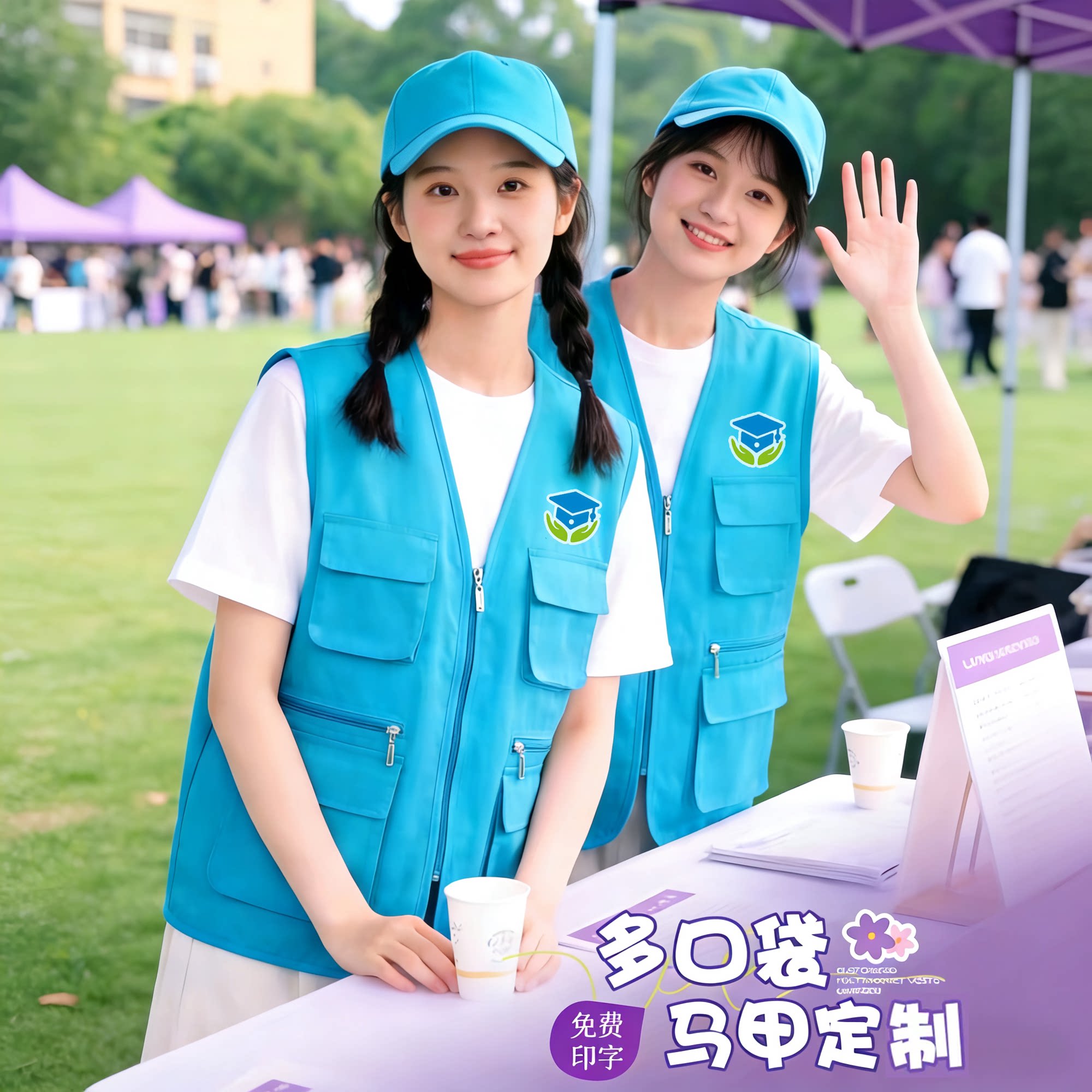 多口袋马甲定制印LOGO印字广告衫