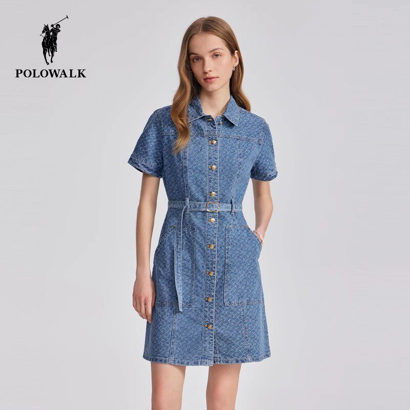 POLOWALK女士短袖牛仔连衣裙