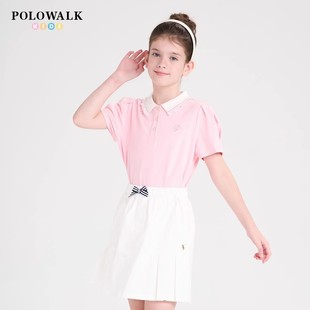 薄款 POLOWALK童装 夏季 女童甜美短袖 亲肤吸汗中大童翻领T恤 polo衫