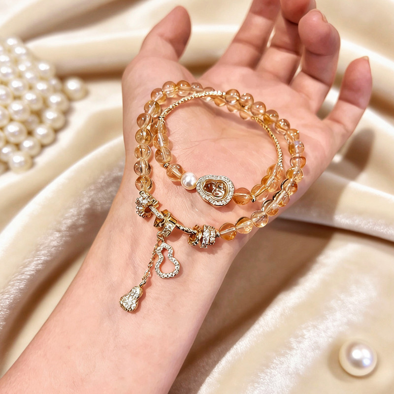 天然黄水晶手链招桃花草莓晶手串女款招财黄塔晶葫芦饰品闺蜜礼物