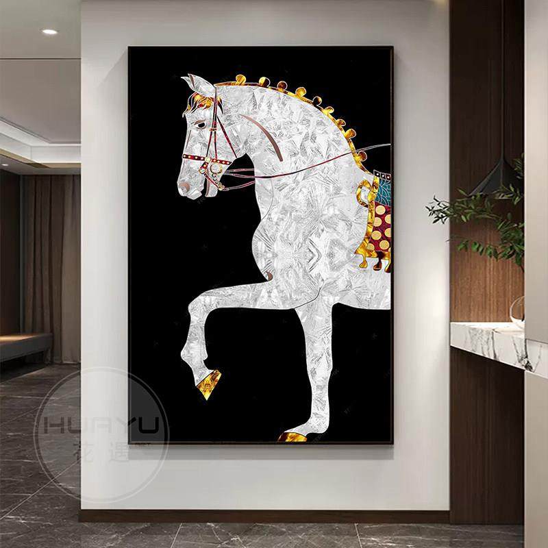 马到成功入户玄关现代简约装饰画黑白客厅轻奢高级感挂画过道壁画,家居饰品,现代装饰画,淘宝优惠券,粉丝福利购,淘宝优惠卷