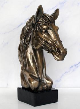 创意欧式开业招财冷铸铜马头装饰品摆件客厅家居办公室桌面摆设