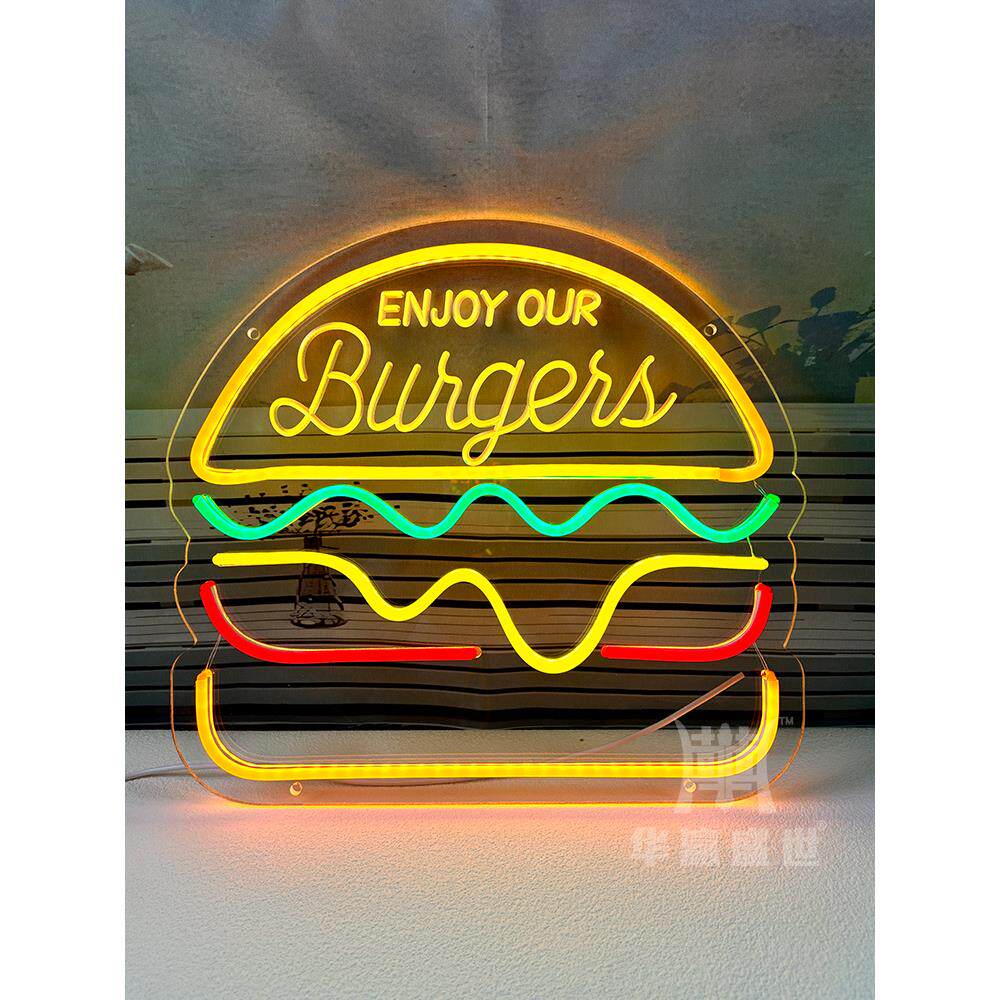 led汉堡炸鸡霓虹灯薯条披萨寿司热狗小吃摆摊广告装饰发光字灯牌