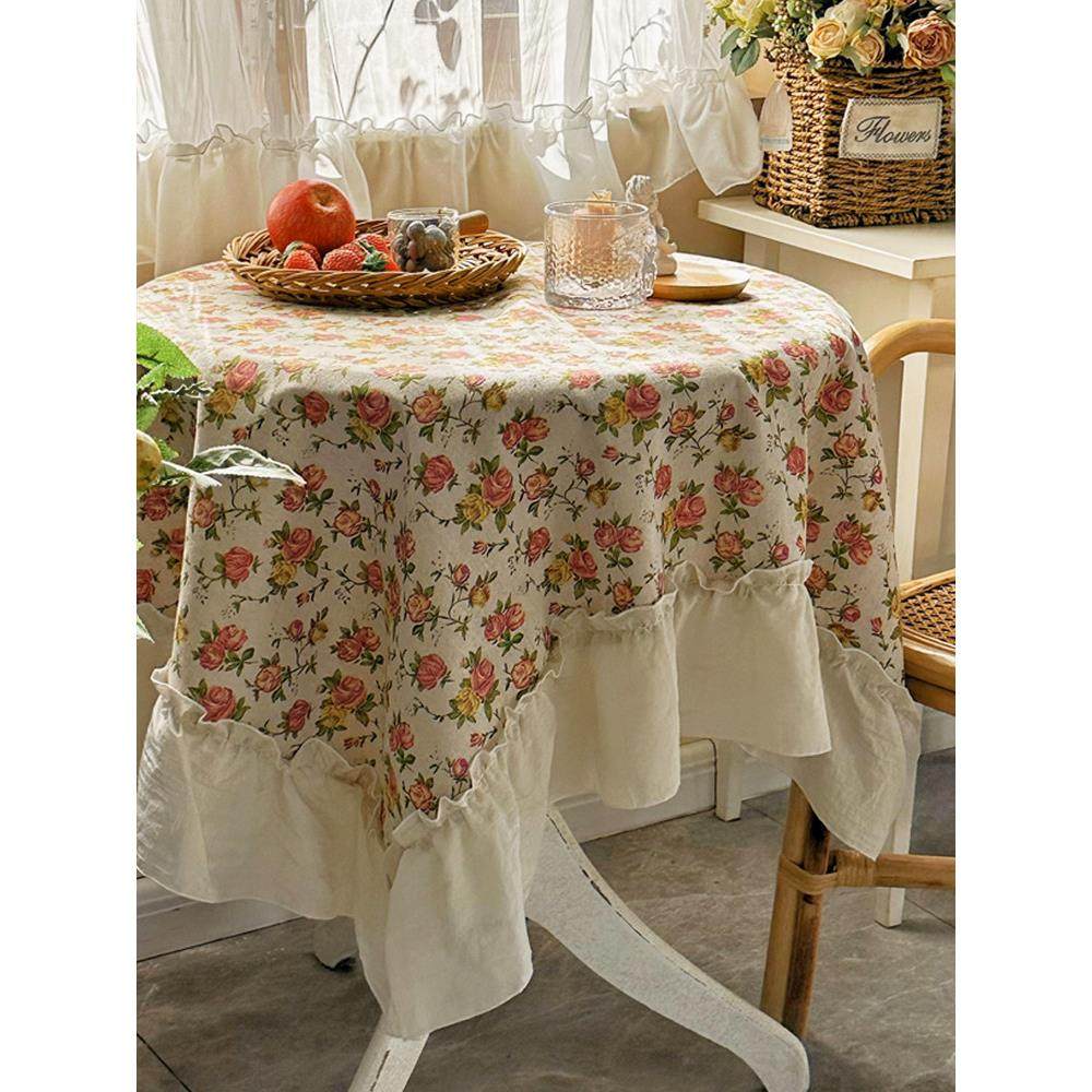 田园风棉麻覆古玫瑰印花阳台花园庭院桌布宿舍出租房餐桌布野餐布,居家布艺,桌布,淘宝优惠券,粉丝福利购,淘宝优惠卷