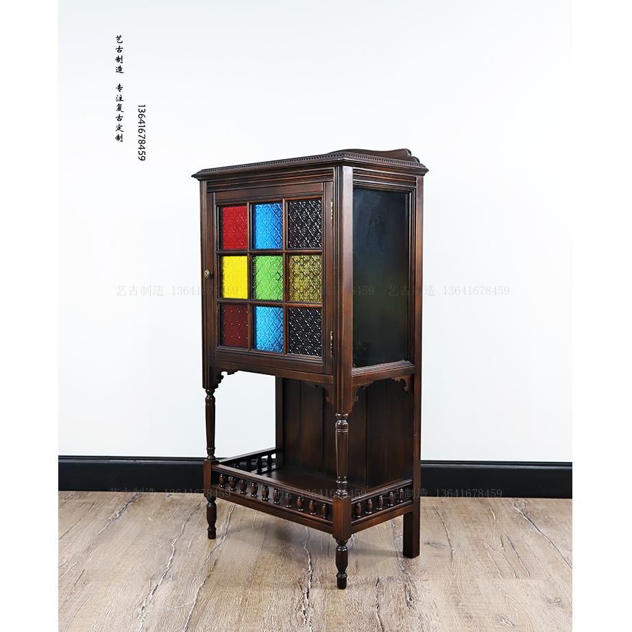 老上海复古简约实木榫卯小酒柜餐边柜木质玻璃储藏柜收纳柜展示柜