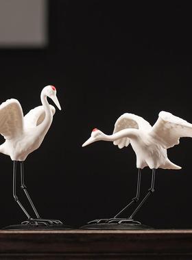 创意动物陶瓷工艺品仙鹤摆件园艺鱼缸微景观禅意装饰配件白鹤摆设