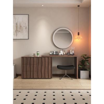 新中世纪梳妆台Wabi-Sabi风格现代卧室床边实木多层板可伸缩胡桃