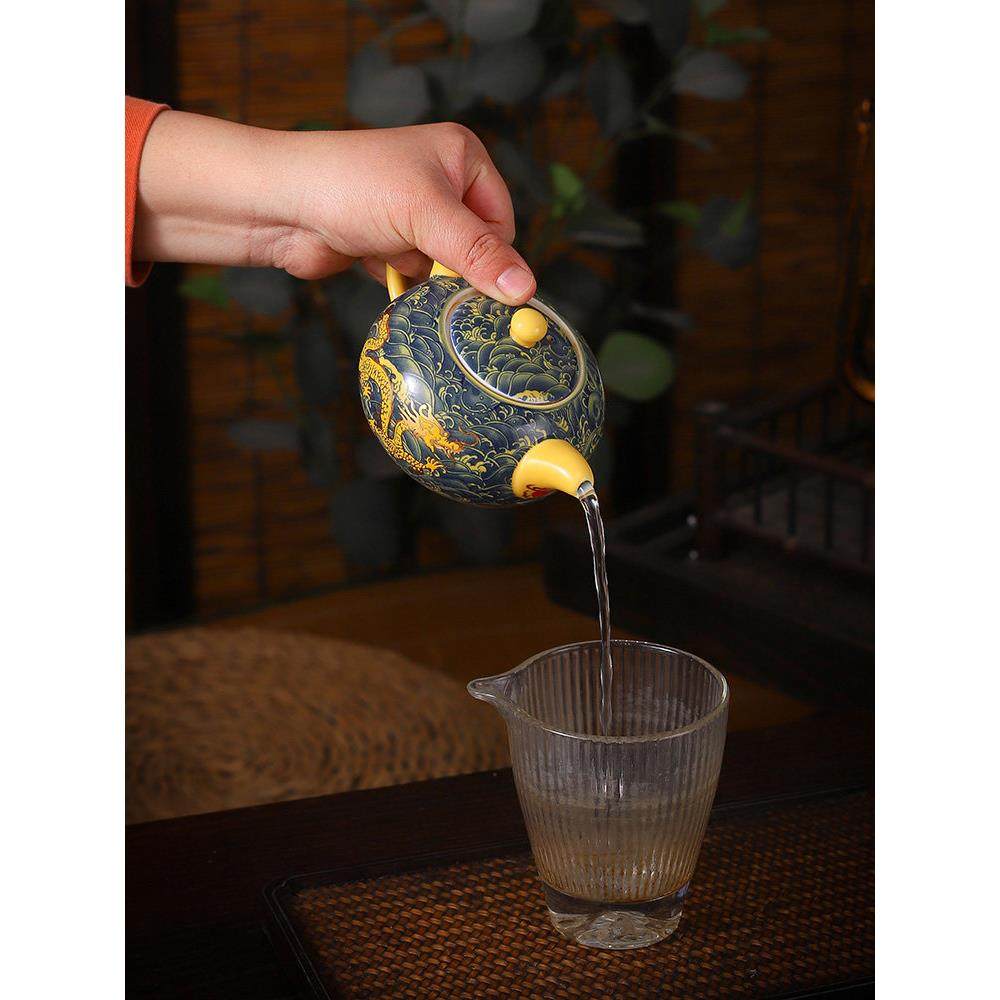 陶瓷小茶壶170毫升功夫茶具泡茶壶中式覆古黄海浪单壶潮汕家用壶,餐饮具,茶壶,淘宝优惠券,粉丝福利购,淘宝优惠卷