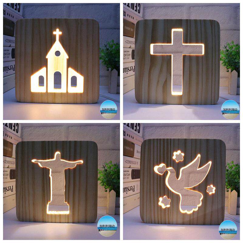 十字架大号摆台usb夜灯结婚礼物简约现代实木装饰灯实用工艺礼品