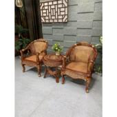 天然真藤椅三件套阳台茶桌椅组合老式 腾椅单人滕编高靠背藤圈椅子