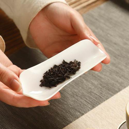 羊脂玉白瓷茶则三件套赏茶荷竹制茶拨茶针茶道六君子功夫茶道配件