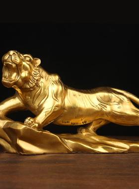 铜老虎摆件 铜老虎 摆件纯黄铜 铜上山虎 铜呼啸山河 铜金钱虎