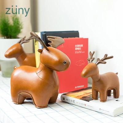 台湾zuny 驼鹿驯鹿小鹿 皮质纸镇书挡门挡 圣诞礼物 家居摆件