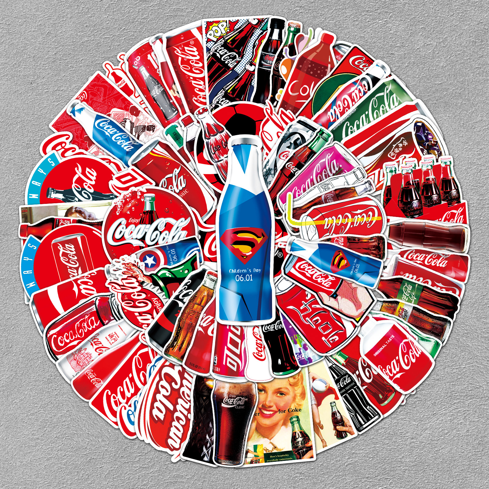 76张可乐贴纸美味碳酸可口饮料卡通创意手机笔记本电脑行李箱贴纸