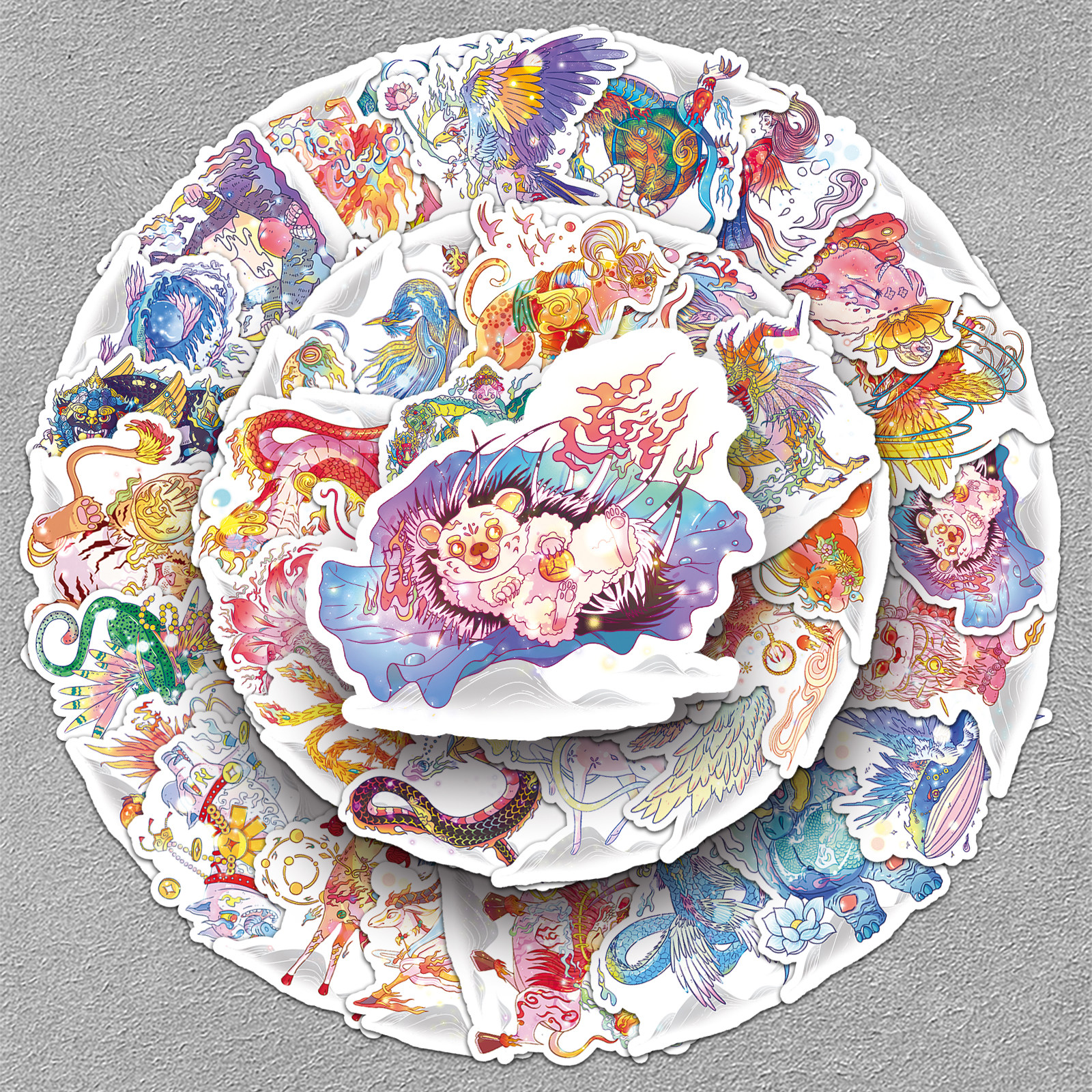 100张山海经插画艺术卡通梦幻贴画神话涂鸦笔记本手机壳PVC贴纸
