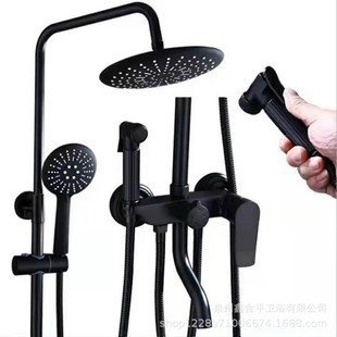 卫铜黑色淋浴花洒套装 浴挂墙式 家用沐浴淋浴室增压喷头洗雨澡暗装