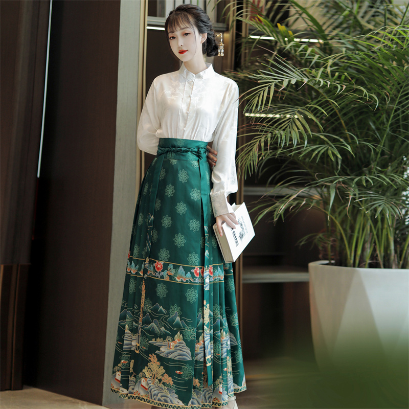 明制汉服女2024新款 秋日山亭 改良日常新中式国风显瘦马面裙套装