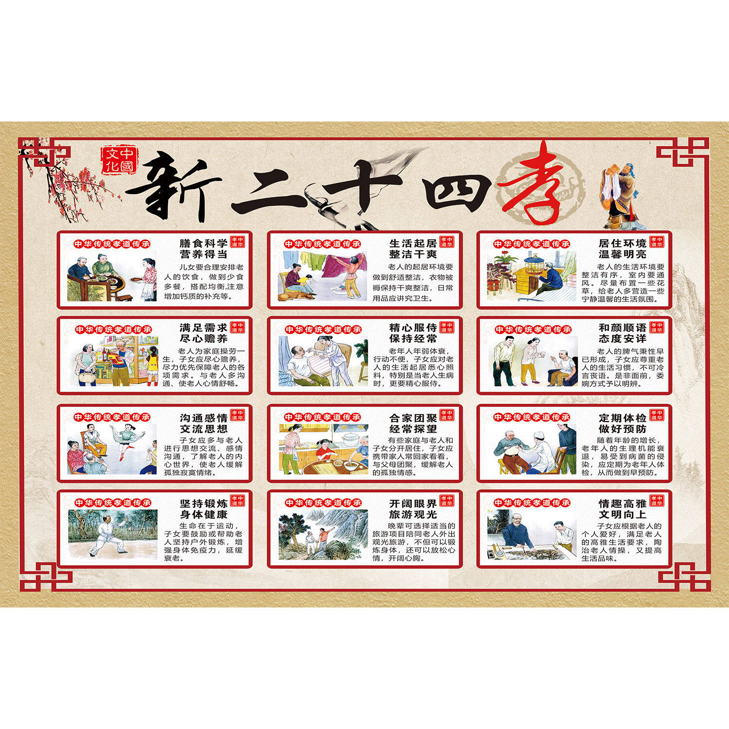 新二十四孝海报展板二十四孝图挂图kt板墙贴墙纸