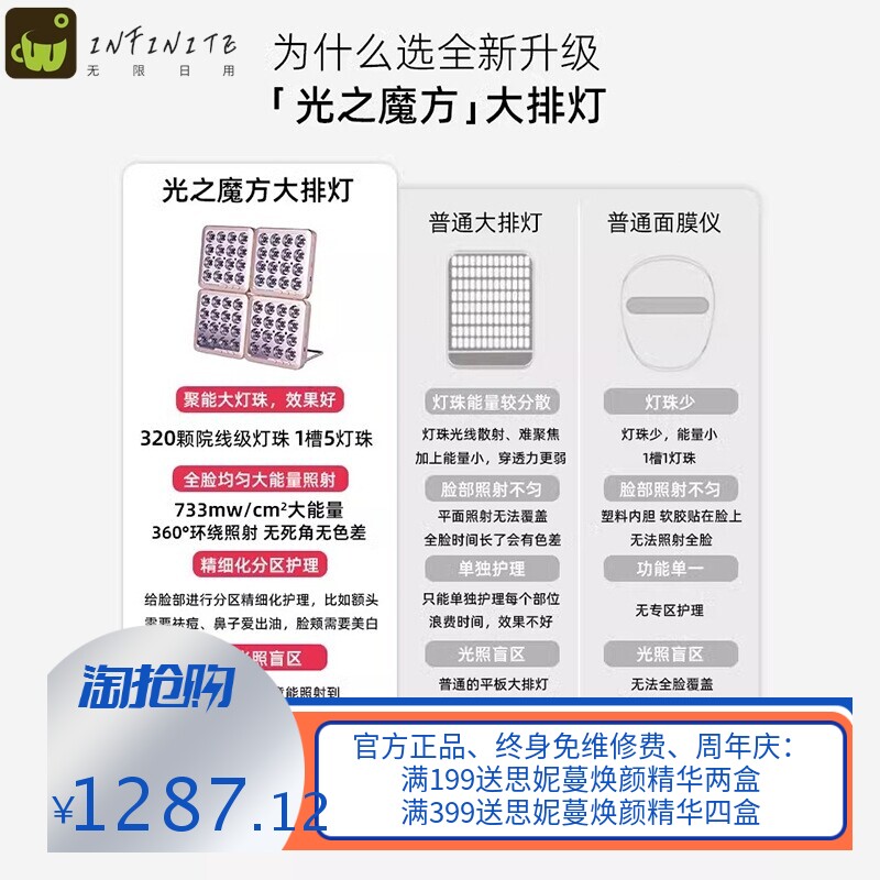 光之魔方大排灯家用光子嫩肤仪面部祛痘提亮红蓝光LED美容仪