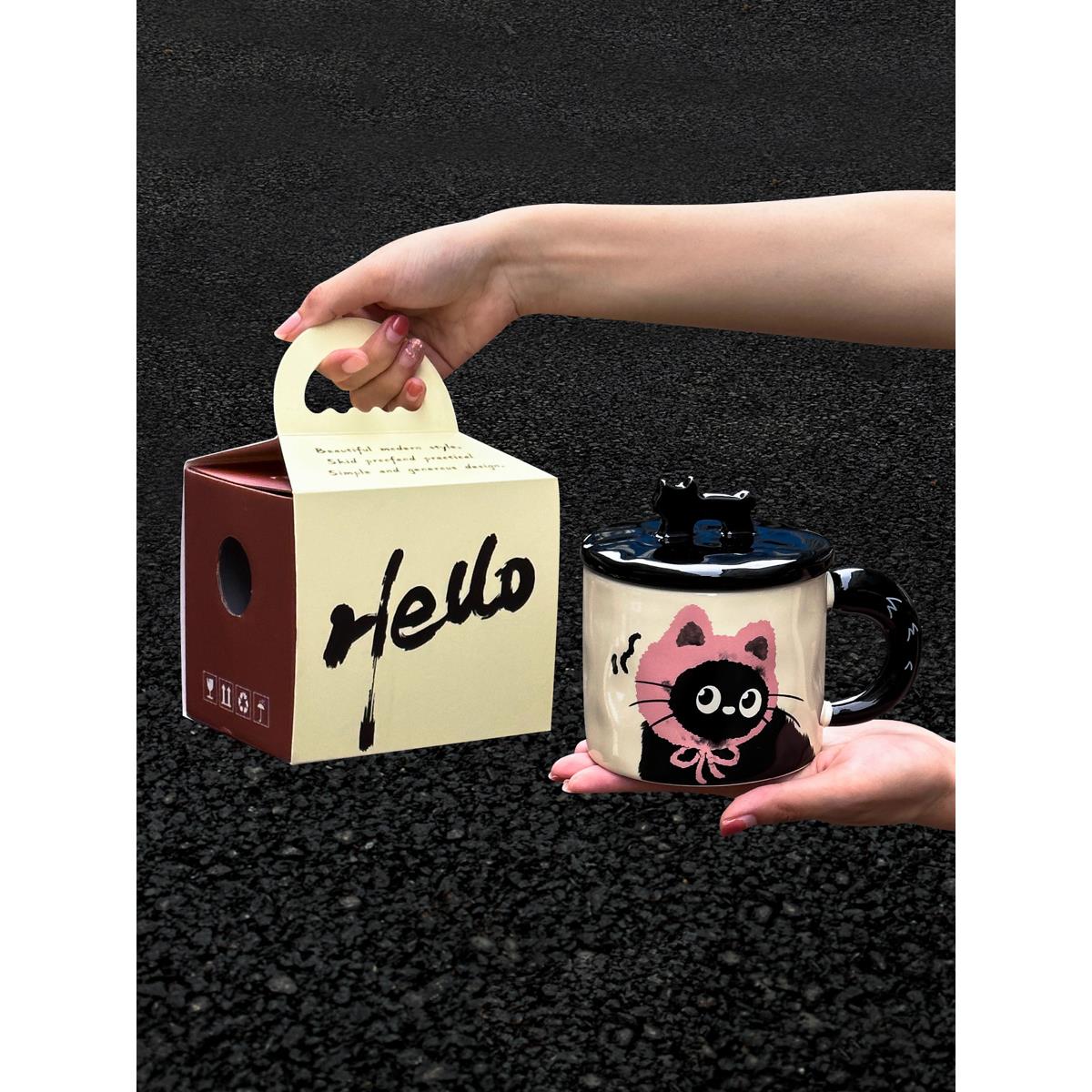 生日礼物女生可爱猫咪陶瓷马克杯带盖情侣水杯送闺蜜创意实用杯子