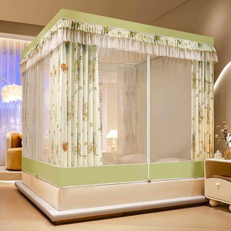 T型回底床笠式遮光帘蚊帐家用A类儿童防摔三门床帘拉炼 炼 加厚支