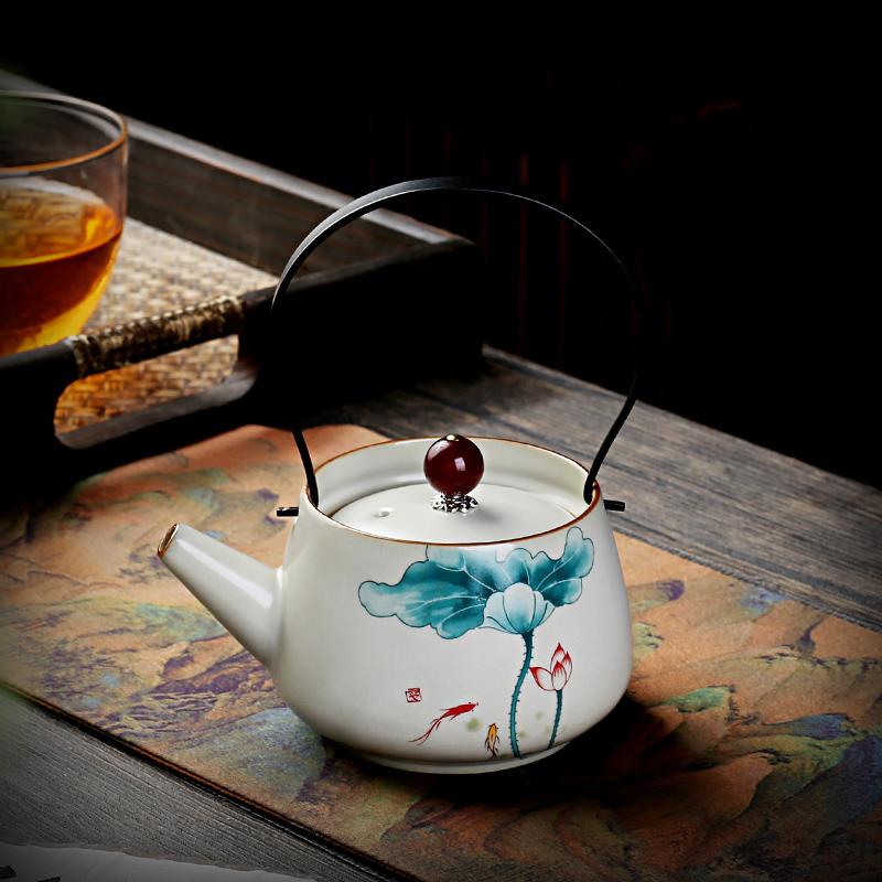 汝窑泡茶家用提梁壶大容量陶瓷带过滤茶水分离泡茶壶单壶中式茶具