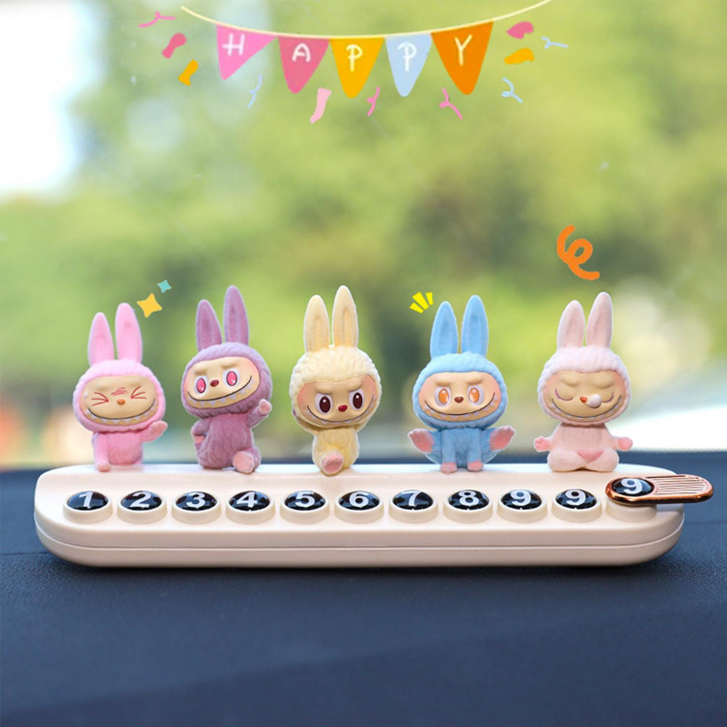 labubu挪车电话牌汽车临时停车可隐藏号码牌拉布布车载可爱摆件