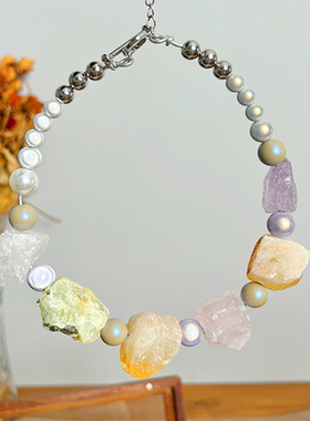 原创设计天然石项链水晶原石锁骨链萤石贝珠夸张设计感女士choker