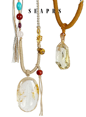 SEAPRS缠丝水晶项链藏式吊坠长绳手工民族风原石毛衣链男女礼物