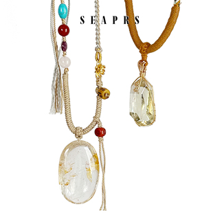 SEAPRS缠丝水晶项链藏式吊坠长绳手工民族风原石毛衣链男女礼物