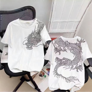 新休闲痞酷帅百搭混的人短袖t恤高街风气质过肩龙印花时尚潮流牌2