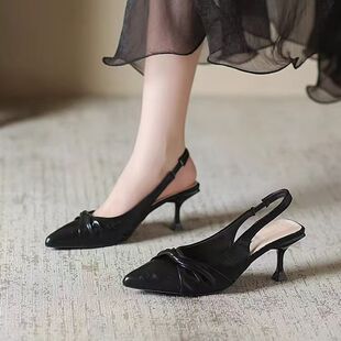 iFASHION法式轻奢仙女风小众设计感单鞋时尚百搭尖头后空高跟凉鞋