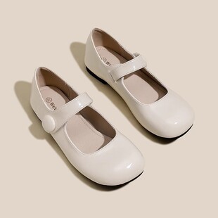 iFASHION法式轻奢圆头软底平底玛丽珍浅口杏红色jk小皮鞋舒适单鞋