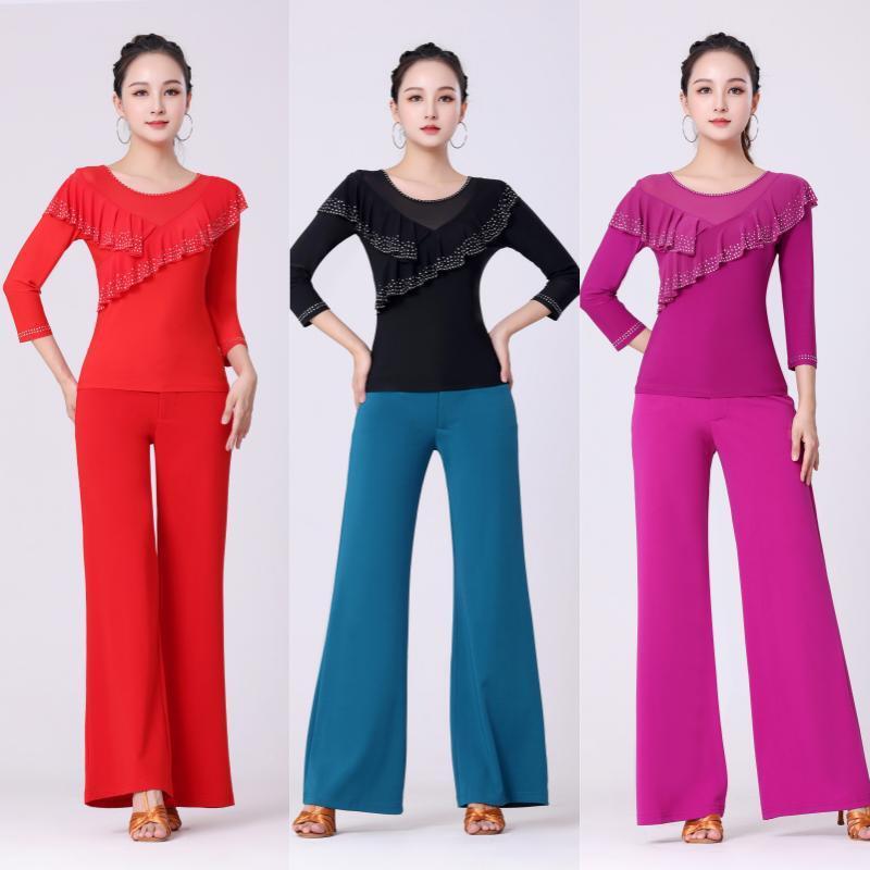 吉特巴新款女镶钻舞蹈服装广场舞拉丁舞三步踩显瘦练功服演出舞服