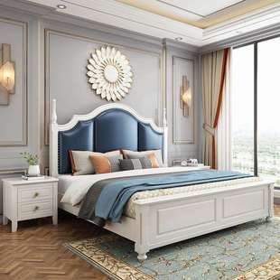 白色全实木床轻奢现代简约奶油风美式主卧婚床双人大床公主床储物