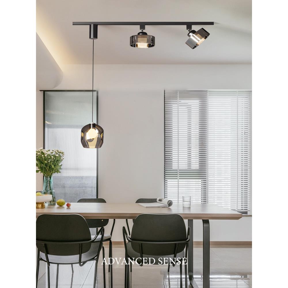 可移位餐厅轨道吊灯意式极简轻奢吧台饭厅磁吸玻璃吊灯现代感