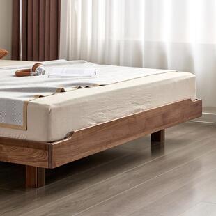 北美黑胡桃木悬浮床无床头床榻榻米床卧室床全实木床床架矮床原木