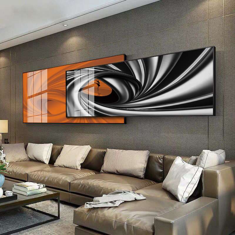 北欧客厅装饰画抽象几何卧室挂画叠加画 大气横幅晶瓷壁画镶钻画图片