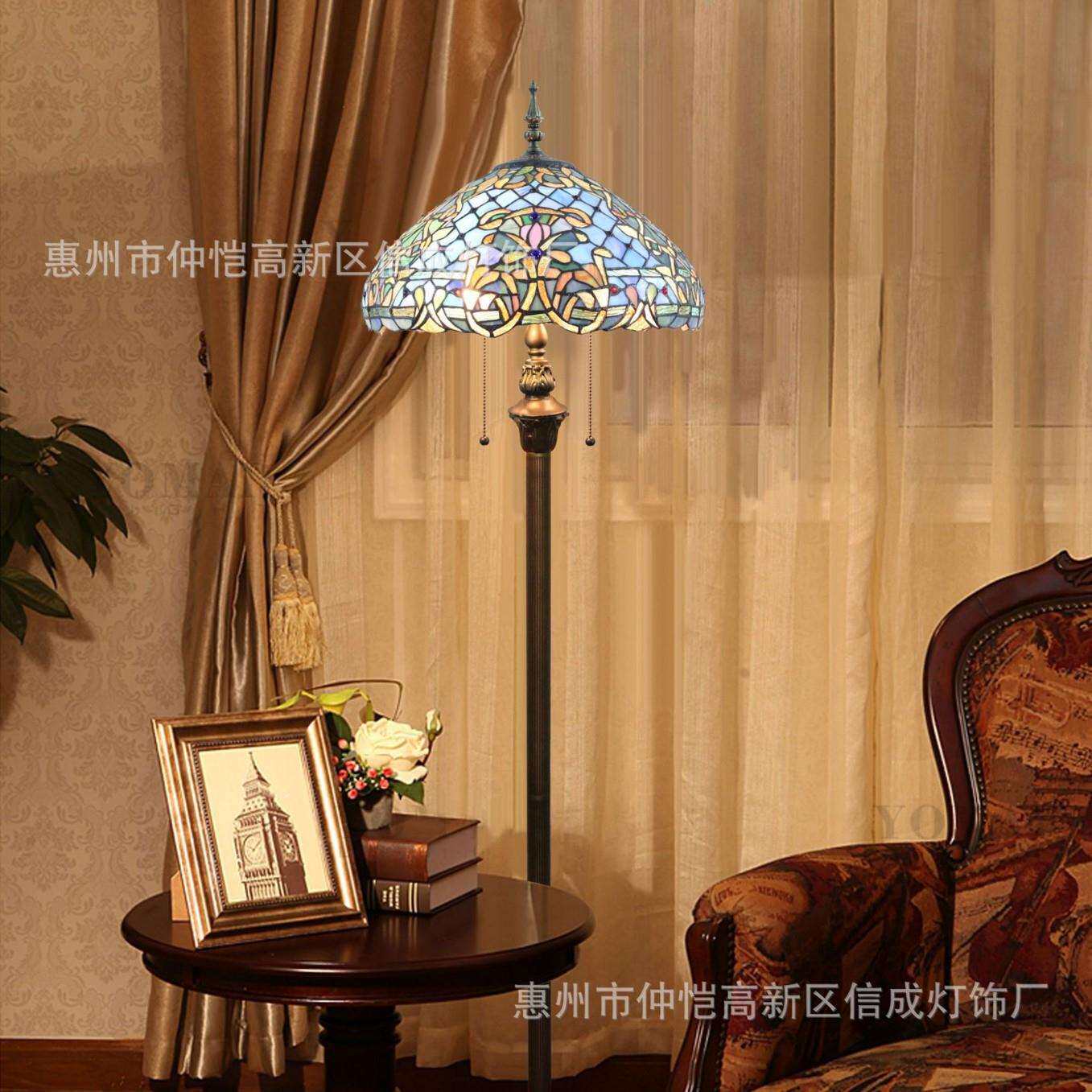 蒂凡尼欧式宫廷复古蓝色巴洛克酒吧咖啡餐厅卧室站立灯别墅落地灯