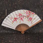 男女通用8寸手绘书法白纸折扇 中国风桃花扇古风日用工艺礼品扇子