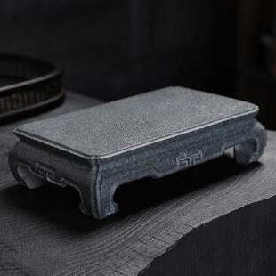 青石底座桌面摆件茶壶底座案台中式覆古简约小花几石托架茶道配件