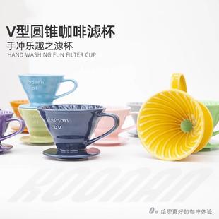 手冲咖啡滤杯家用锥形陶瓷过滤器滴漏式 螺旋纹咖啡器具v60滴滤杯