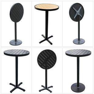 室外露天小吧台防腐塑木独脚桌可收纳折叠酒吧高脚桌户外圆形木桌
