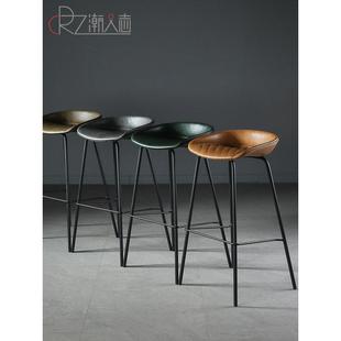 酒吧椅覆古马鞍皮革高脚椅酒吧椅工业风格 酒吧凳美国无障碍豪华靠