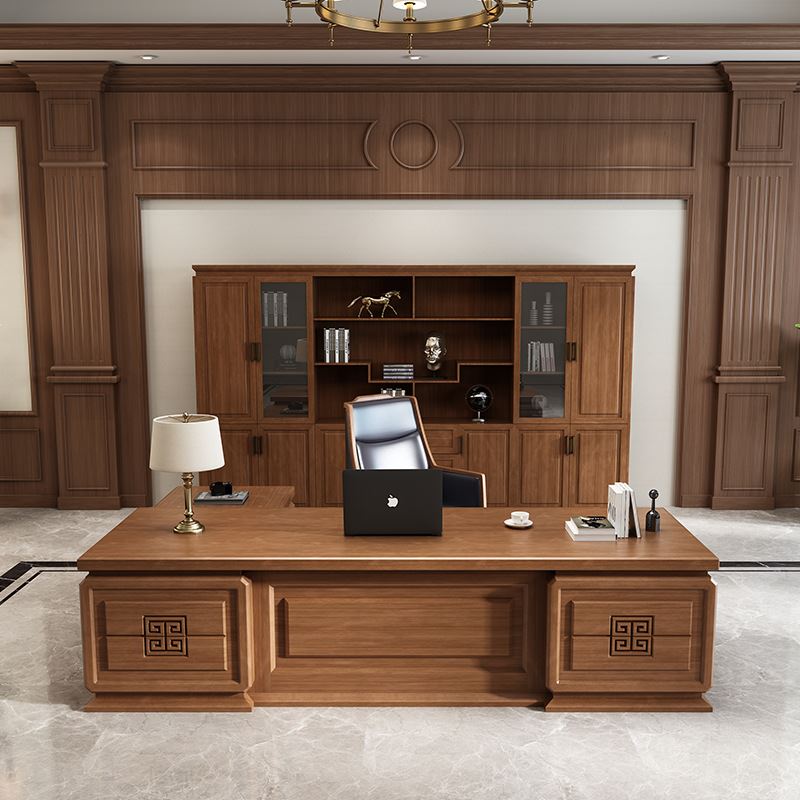 老板办公桌新中式实木大班台书柜组合乌金木高档办公室写字桌家具