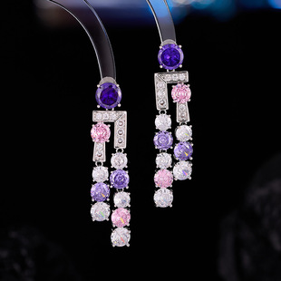 新款小众感几何线条设计感耳环s952银针轻奢彩锆新娘礼服宴会耳饰