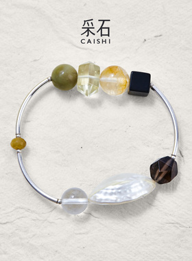 采石studio｜原创「销冠3.0」撞色天然石银管日常百搭通勤手串