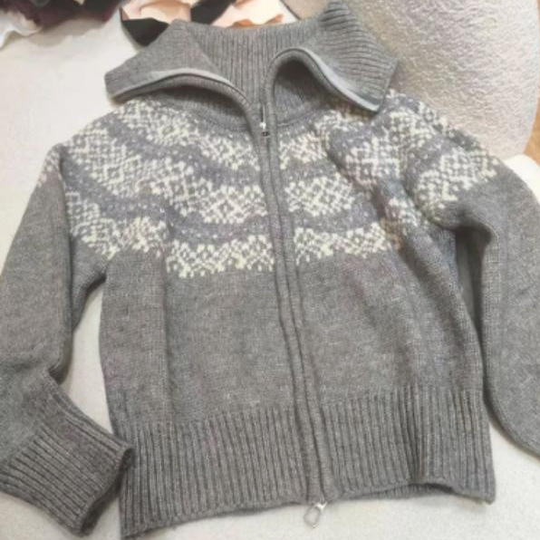 美式复古费尔岛翻领针织开衫女冬