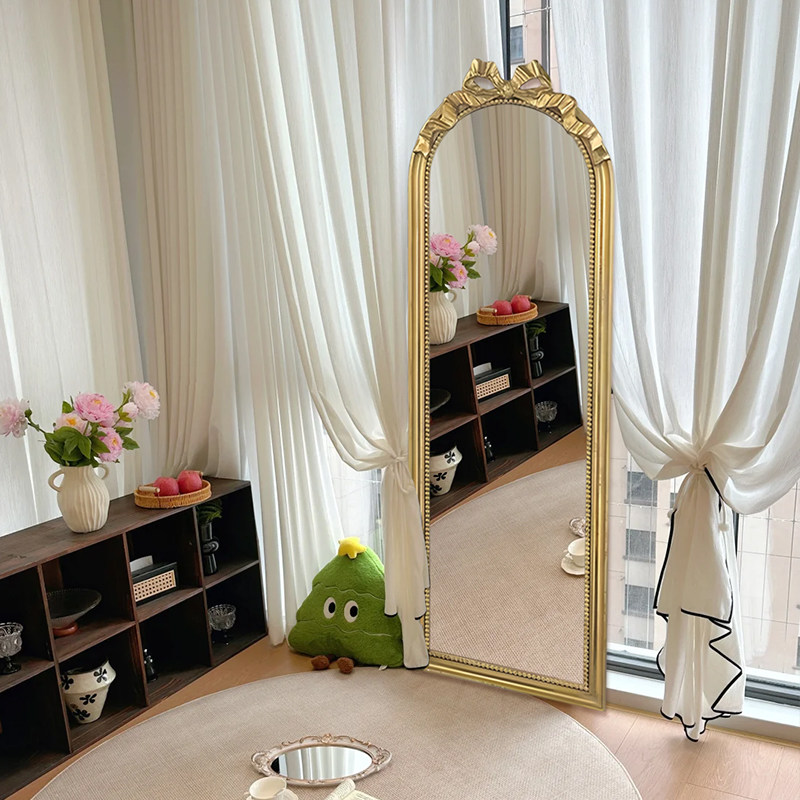 欧式蝴蝶结雕花卧室穿衣镜民宿酒店壁挂装饰镜服装店轻奢风试衣镜