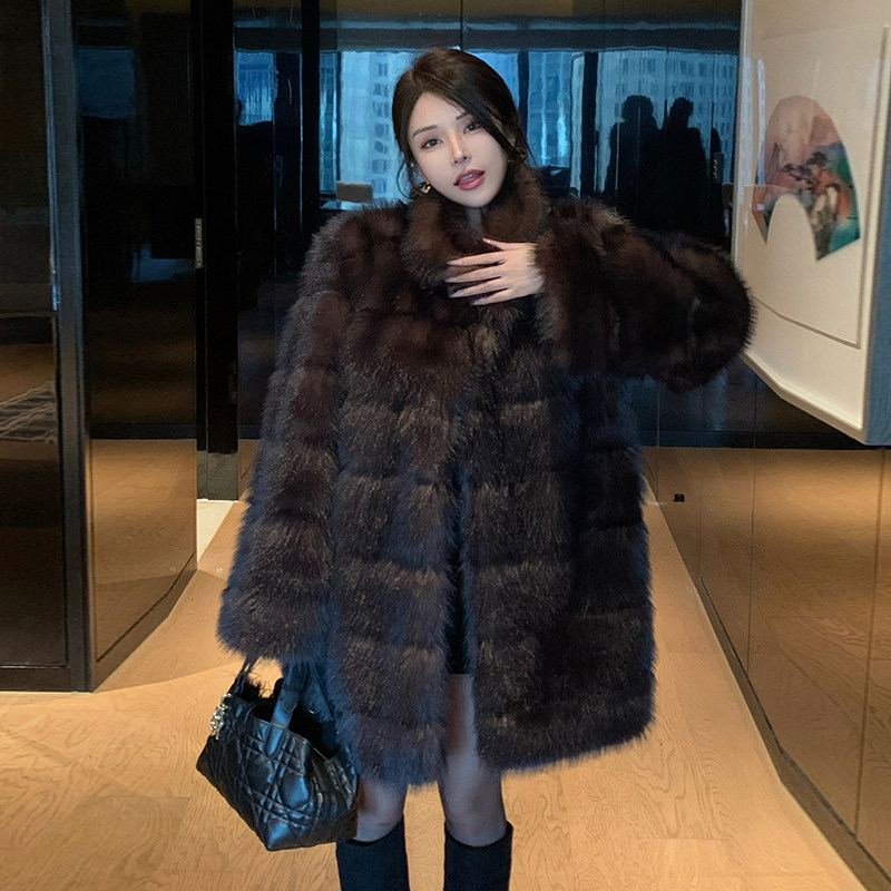 环保紫貂仿貂皮大衣女韩版高级感外套环保气质中长款皮草大衣